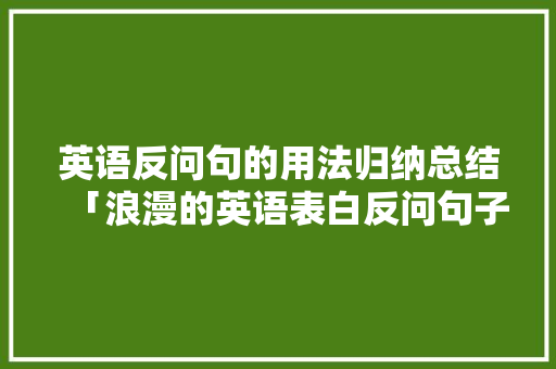 英语反问句的用法归纳总结「浪漫的英语表白反问句子有哪些」 英语反问句的用法归纳总结「浪漫的英语表白反问句子有哪些」 撩妹套路
