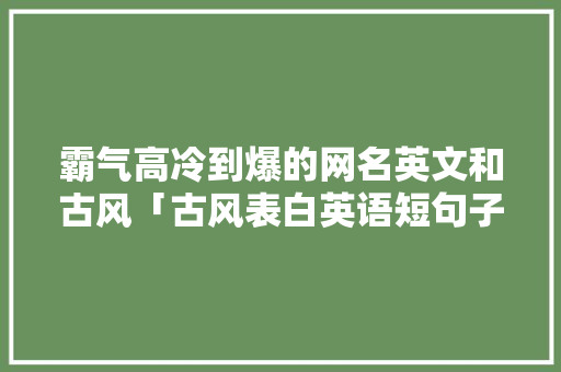 霸气高冷到爆的网名英文和古风「古风表白英语短句子励志带翻译」