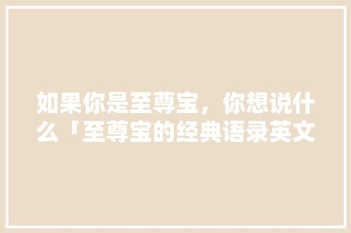 如果你是至尊宝，你想说什么「至尊宝的经典语录英文」